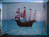mural artist James Labadie - Kids Pirate Ship mural completed, main wall